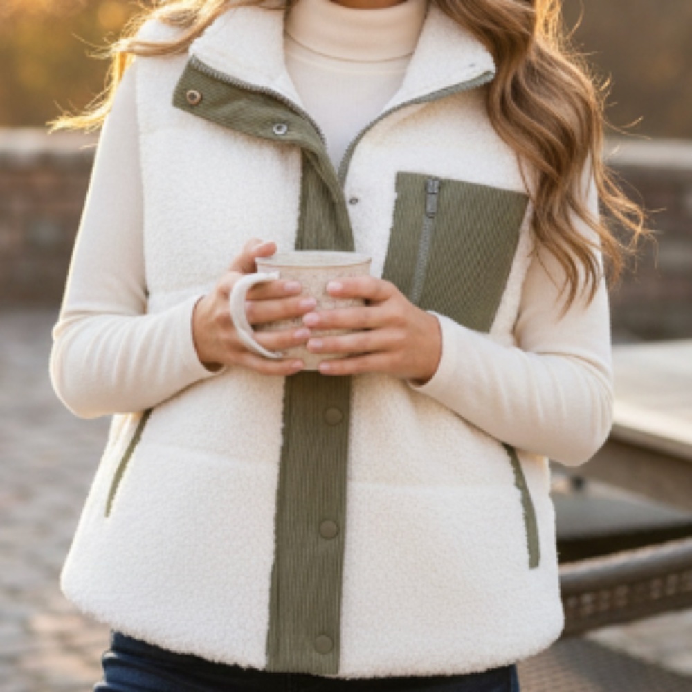 Ivory & Olive Green Vest